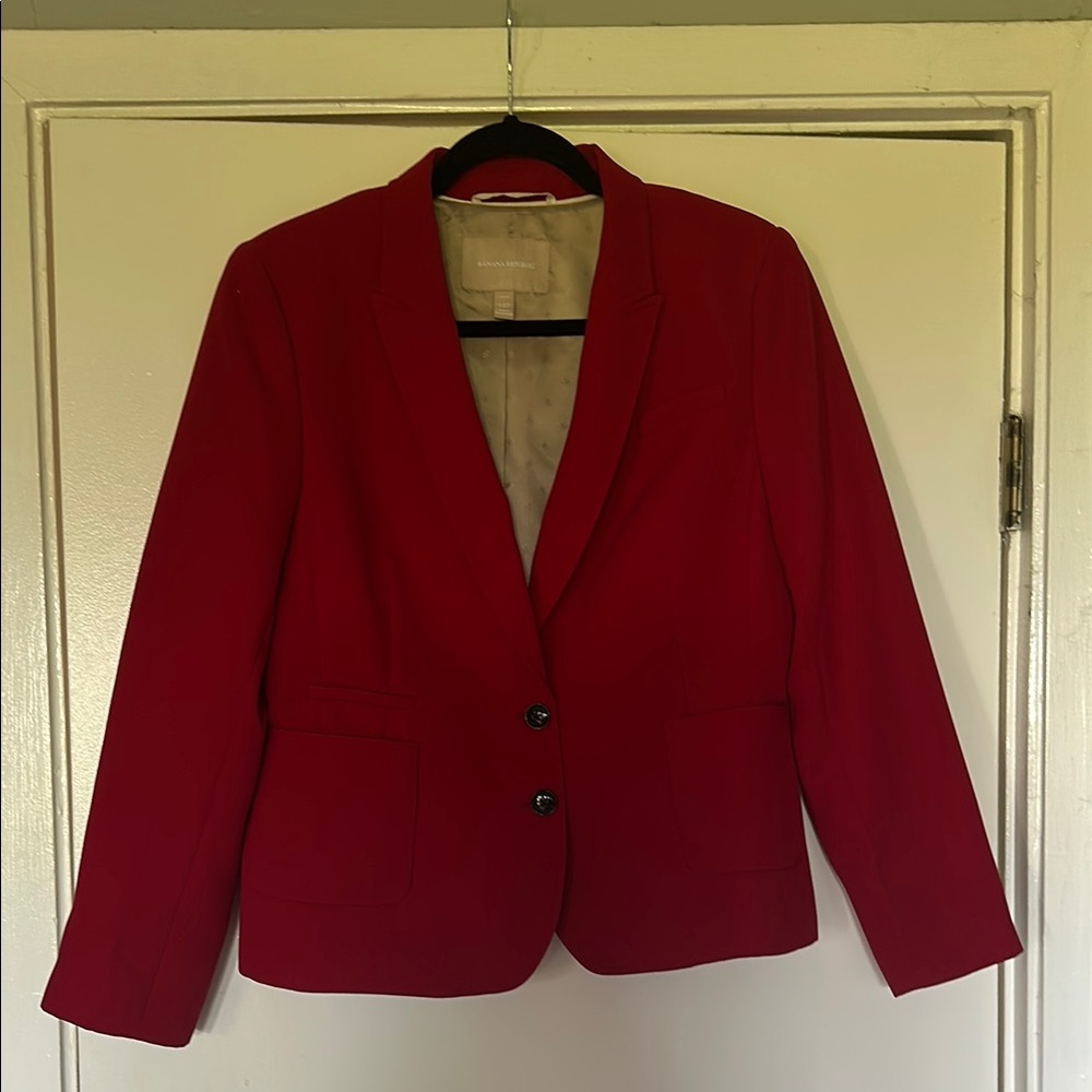Banana Republic Red Blazer Tailored Fit Notched Lapels